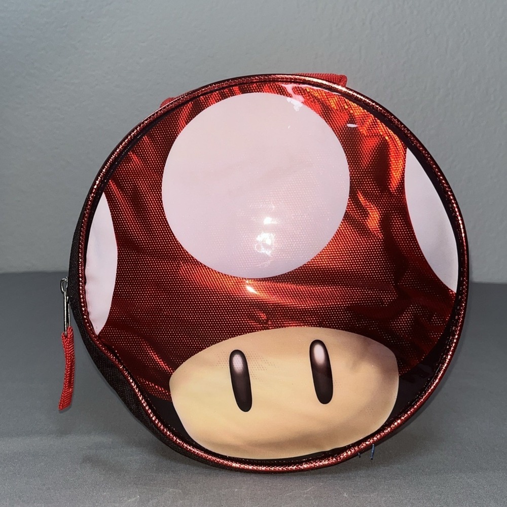 Super Mario Bros Mushroom 9 Inch Insulated Metallic Shimmer Lunch Tote Bag